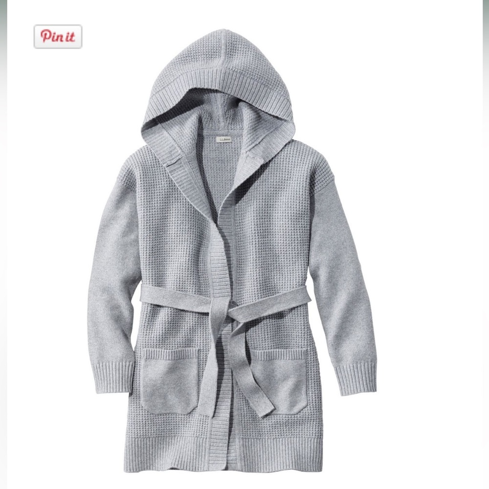 LL Bean Women's All Day Waffle Sweater Hooded Wrap Cardigan, Medium